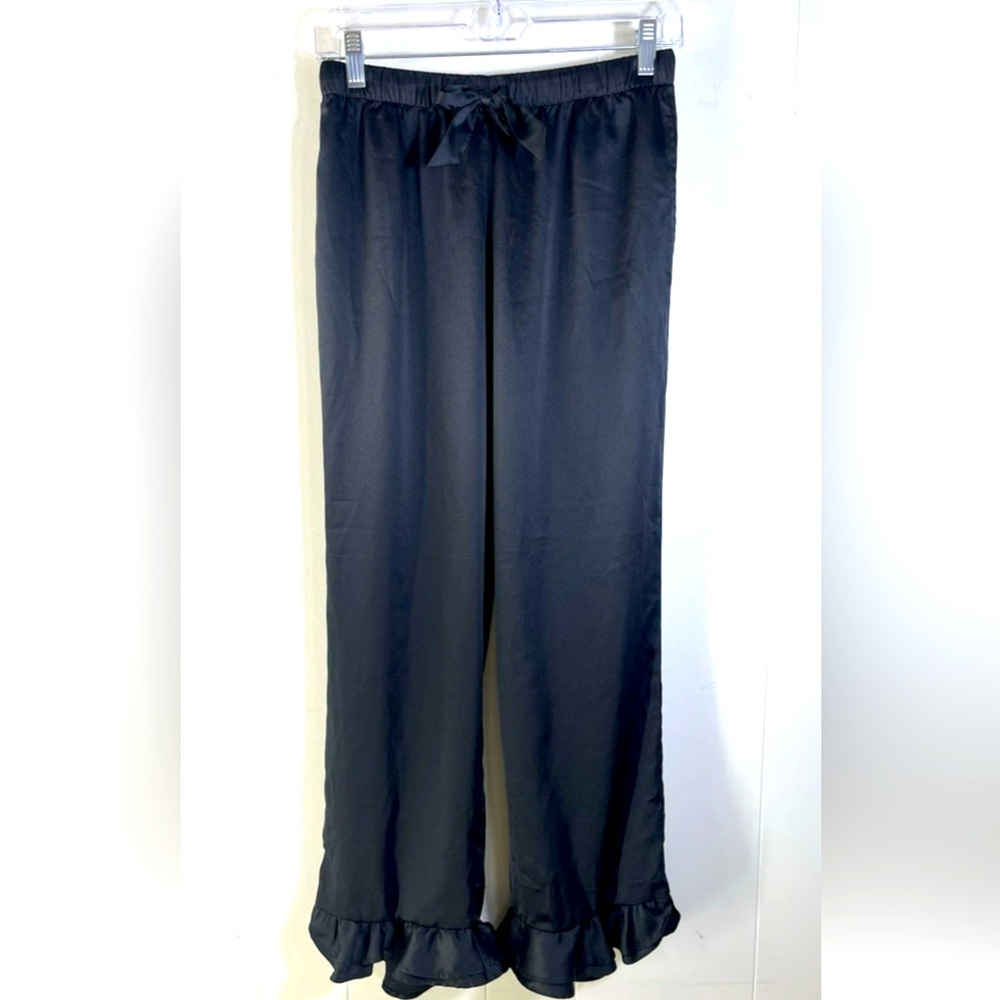 Victoria’s Secret black silky lounge pants ruffle trimmed pajama,  XS like new